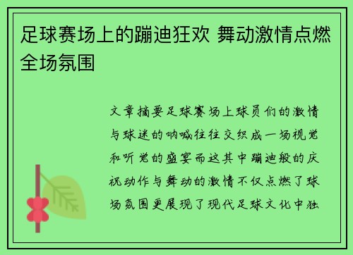足球赛场上的蹦迪狂欢 舞动激情点燃全场氛围